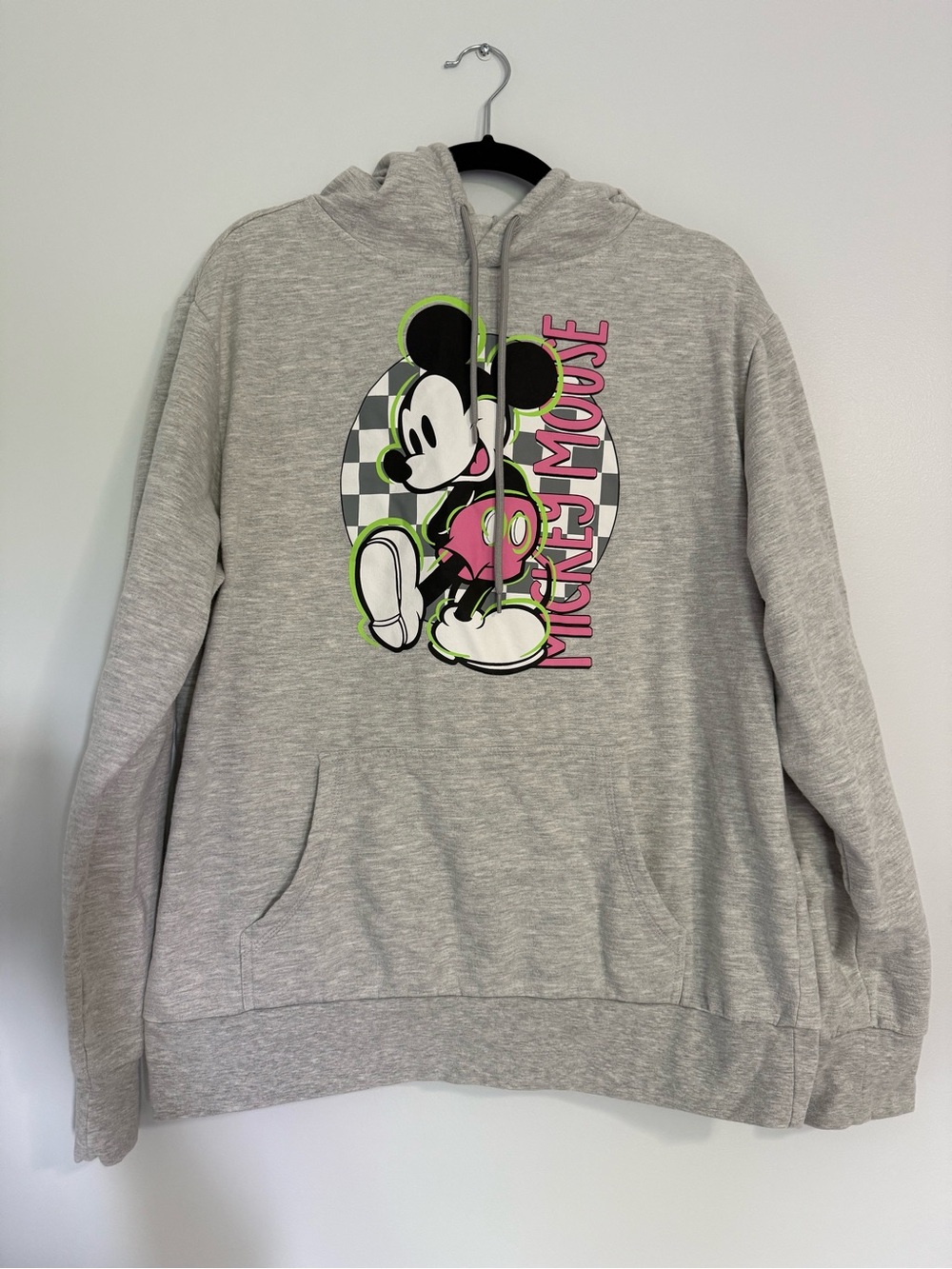 Disney Gray Crewneck Hoodie with Pink & Neon Green Mickey Graphic